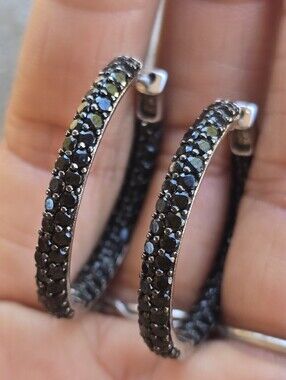 Glamorous sparkling 4 carat black spinel inside outside 925 sterling silver